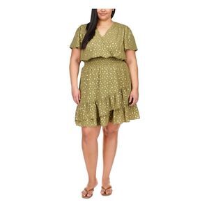 MICHAEL KORS Womens Green Unlined Hook And Eye Closure Dress Plus 0X